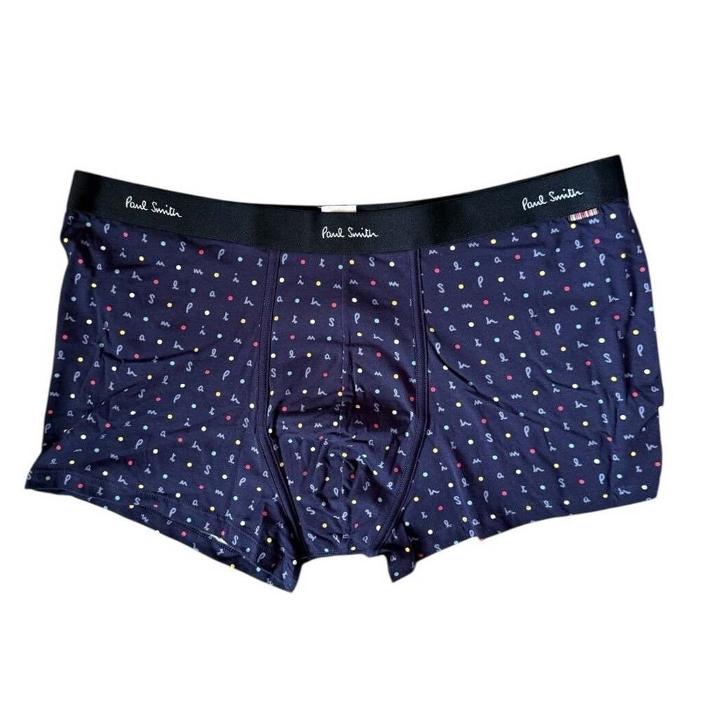 Paul‎ Smith Mens XXL Boxer Briefs Organic Cotton Trunk Navy Blue Polka Dots New
